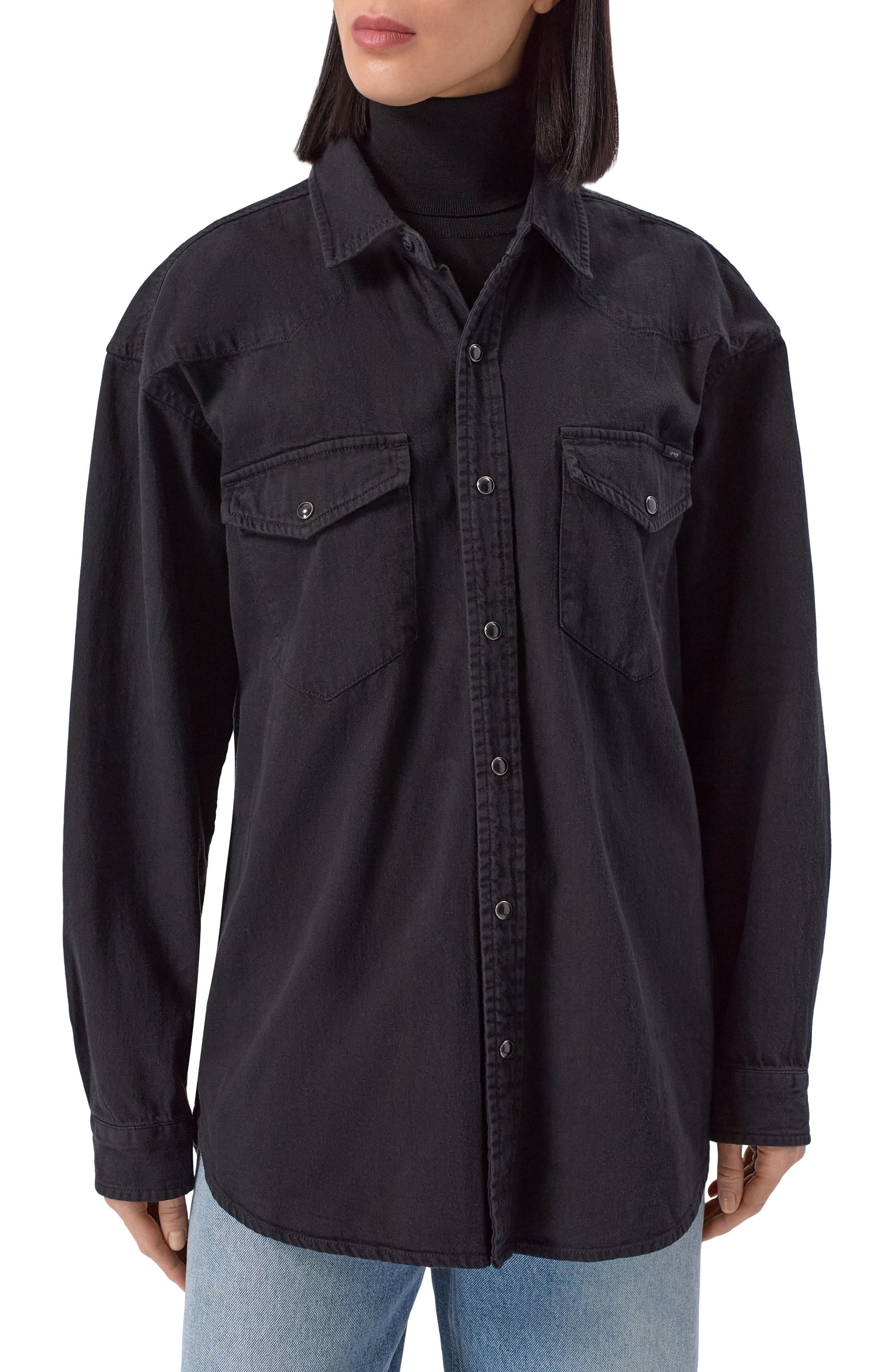 Джинсовая рубашка MOTHER черного цвета по цене 42450 руб., арт. 21306-1494/A/THE EXES AND 0HS, фото 3 Джинсовая рубашка MOTHER, арт. 21306-1494/A/THE EXES AND 0HS, фото 3