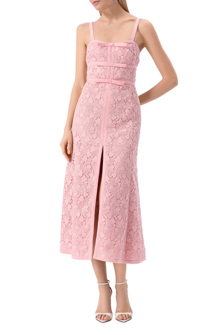 Женское платье GIAMBATTISTA VALLI розового цвета, арт. 25SSPVTE5120-29BR0 | Фото 2 (Материал сплава: Проставлено; Длина Ж (юбки, платья, шорты): Миди; Драгоценные камни: Проставлено)