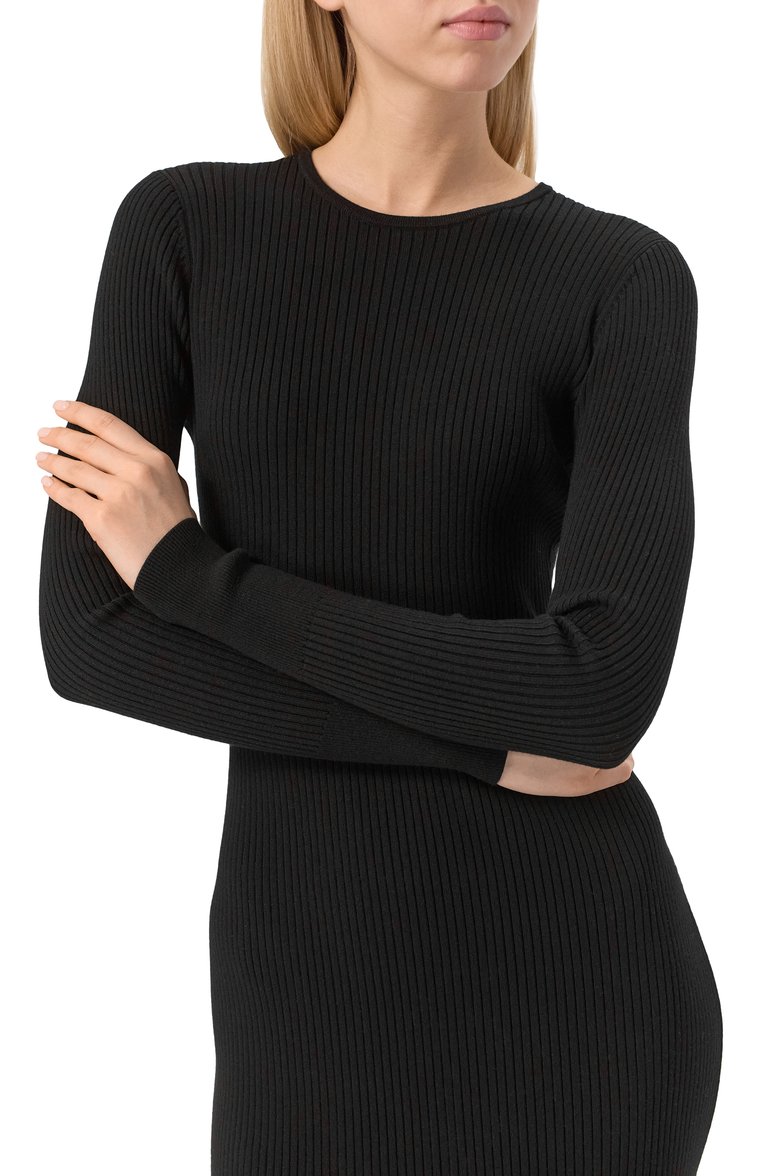 Женское платье из вискозы WEEKEND MAX MARA черного цвета, арт. TU0N0 | Фото 5 (Рукава: Длинные; Материал внешний: Вискоза; Длина Ж (юбки, платья, шорты): Миди; Случай: Повседневный; Женское Кросс-КТ: Платье-одежда; Кросс-КТ: Трикотаж; Стили: Кэжуэл; Автоматизация ТО: Проставлено; Автоматизация состава: Проставлено)