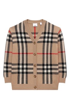 Детский шерстяной кардиган BURBERRY бежевого цвета, арт. 8072919 | Фото 1 (Материал внешний: Шерсть; Рукава: Длинные; Материал сплава: Проставлено; Девочки Кросс-КТ: Кардиган-одежда; Драгоценные камни: Проставлено)