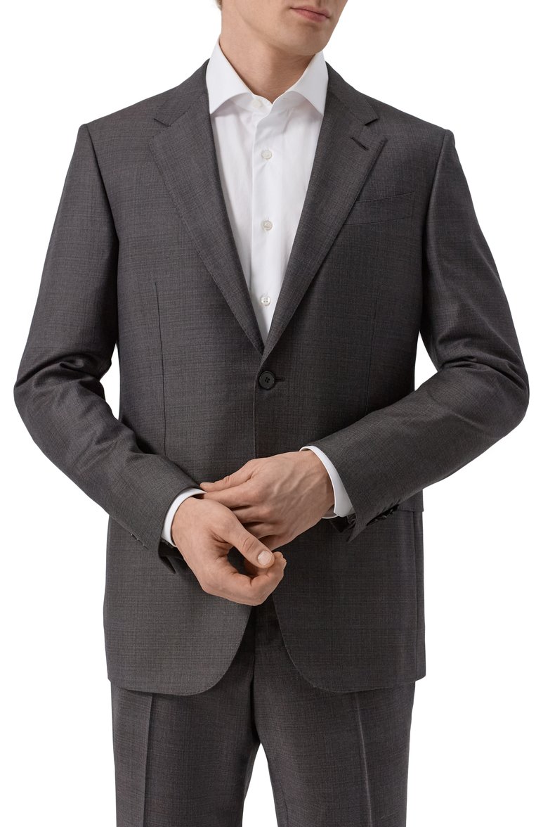 Мужской шерстяной костюм ZEGNA темно-коричневого цвета, арт. 221225/822530A8 | Фото 3 (Рукава: Длинные; Материал внешний: Шерсть; Костюмы М: Однобортный; Стили: Классический)