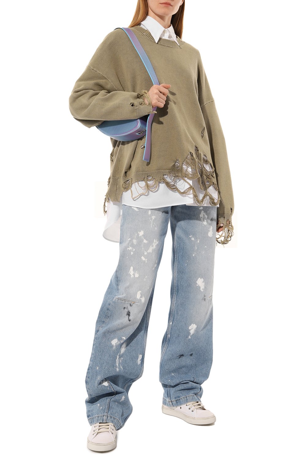 Хлопковый пуловер R13 зеленого цвета по цене 59850 руб., арт. R13WY107-Y076B, фото 2 Хлопковый пуловер R13, арт. R13WY107-Y076B, фото 2