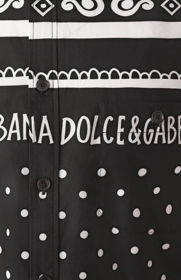 Мужская хлопковая рубашка DOLCE & GABBANA черно-белого цвета, арт. G5LG9T/FI5KQ | Фото 6 (Материал внешний: Хлопок; Рукава: Короткие; Длина (для топов): Стандартные; Принт: С принтом; Случай: Повседневный; Воротник: Кент; Стили: Гламурный; Автоматизация состава: Проставлено; Автоматизация ТО: Проставлено; Размерность: Идёт в размер; Детали: Без декора)