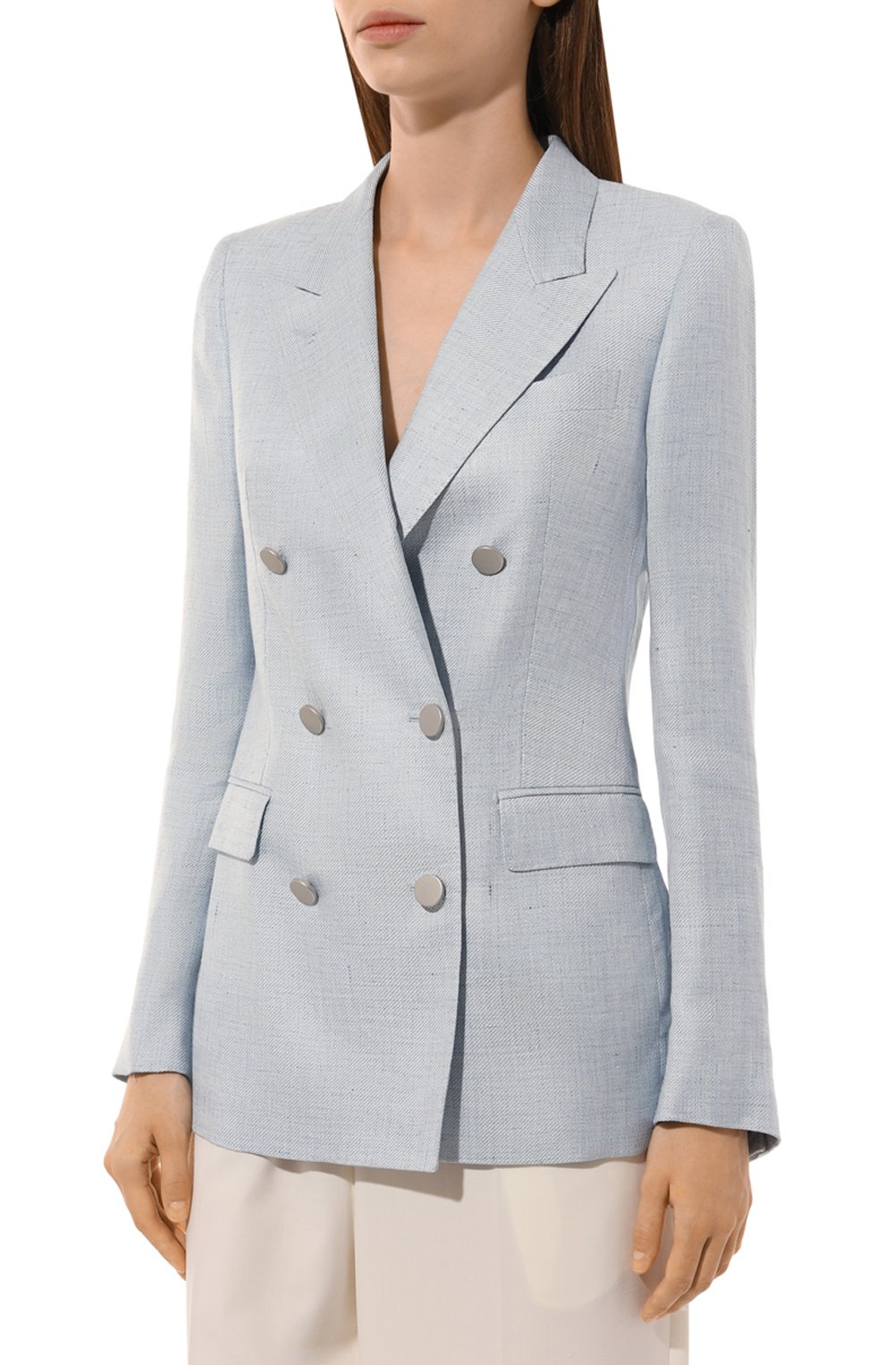 Жакет изо льна и вискозы TAGLIATORE 0205 голубого цвета по цене 87550 руб., арт. J-PARIGI10B/H70016/I1213, фото 3 Жакет изо льна и вискозы TAGLIATORE 0205, арт. J-PARIGI10B/H70016/I1213, фото 3