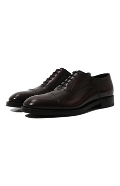 Мужские кожаные оксфорды PRADA темно-коричневого цвета, арт. 2EA130-055-F0397-X000 | Фото 1 (Материал сплава: Проставлено; Стили: Классический; Нос: Не проставлено; Материал внешний: Натуральная кожа)