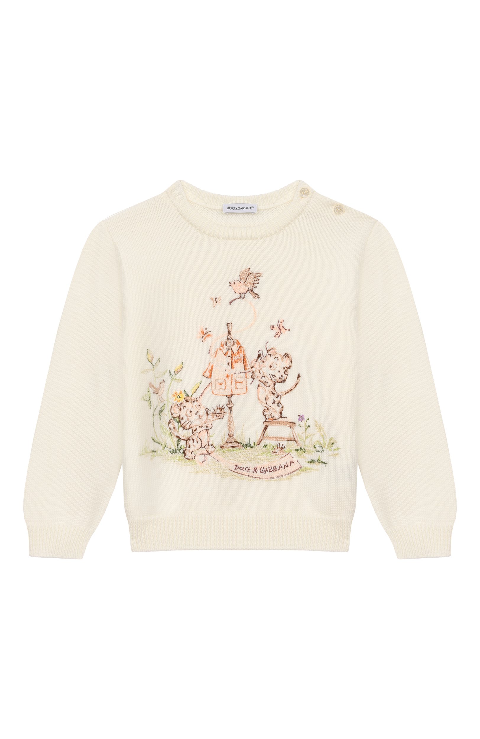 Шерстяной свитер DOLCE & GABBANA кремового цвета по цене 78050 руб., арт. L1KWL1/JDVH9, фото 1 Шерстяной свитер DOLCE & GABBANA, арт. L1KWL1/JDVH9, фото 1