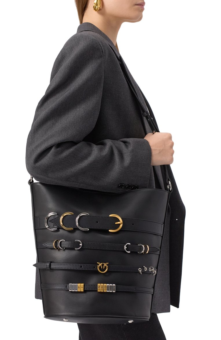 Женская сумка belts bucket PINKO черного цвета, арт. 104366/A26K | Фото 2 (Размер: large; Материал: Текстиль, Экокожа)
