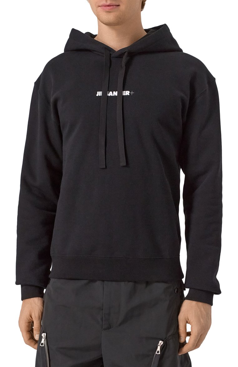 Мужской хлопковое худи JIL SANDER черного цвета, арт. J47GU0129/J20039 | Фото 3 (Рукава: Длинные; Длина (для топов): Стандартные; Материал внешний: Хлопок; Мужское Кросс-КТ: Худи-одежда; Принт: Без принта; Стили: Кэжуэл; Автоматизация ТО: Проставлено; Автоматизация состава: Проставлено; Детали: Без декора)