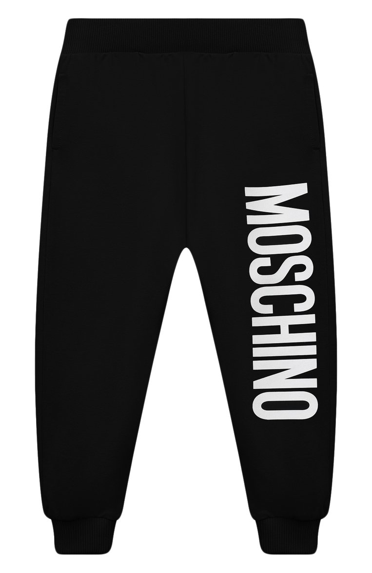Детские �хлопковые джоггеры MOSCHINO черного цвета, арт. HMP03L/LDA27/4A-8A | Фото 1 (Девочки Кросс-КТ: Брюки-одежда, Джоггеры-одежда, Брюки-спорт; Материал внешний: Хлопок; Региональные ограничения белый список (Axapta Mercury): RU; Материал сплава: Проставлено; Нос: Не проставлено; Ростовка одежда: 4 года | 104 см, 5 лет | 110 см, 6 лет | 116 см, 8 лет | 128 см)