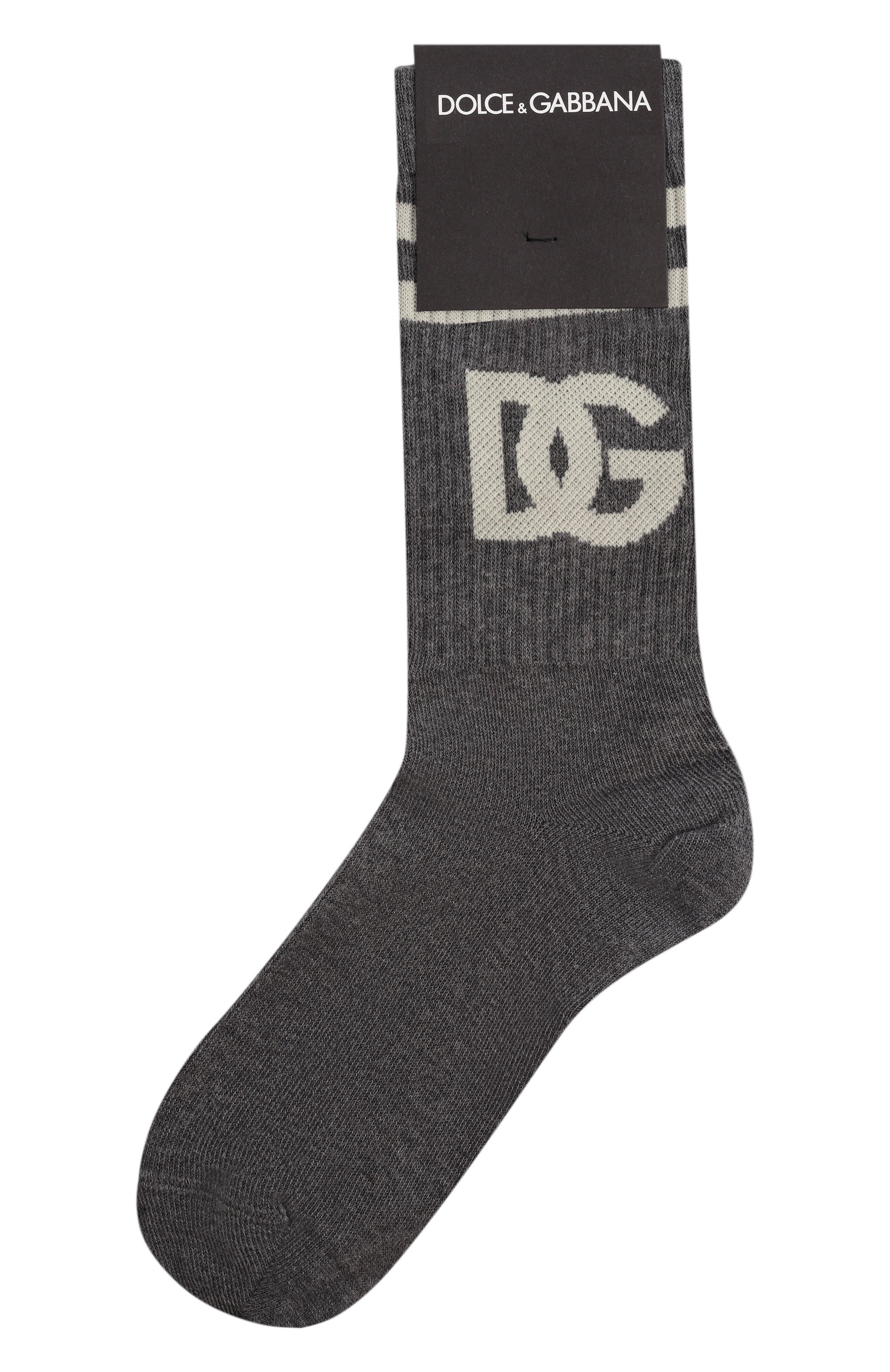 Хлопковые носки DOLCE & GABBANA темно-серого цвета по цене 17150 руб., арт. GXS80T/JFMLA, фото 1 Хлопковые носки DOLCE & GABBANA, арт. GXS80T/JFMLA, фото 1