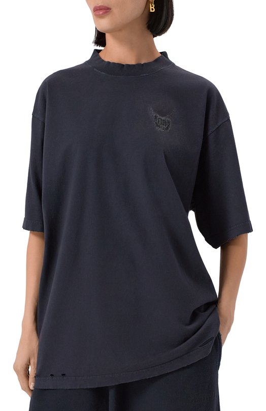 Хлопковая футболка Balenciaga 764235/TSVD5 Синий  764235/TSVD5 Фото 3