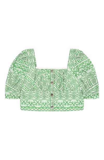 Хлопковый топ ELIE SAAB JUNIOR зеленого цвета по цене 43550 руб., арт. EFTP029/TS1103_001, фото 2 Хлопковый топ ELIE SAAB JUNIOR, арт. EFTP029/TS1103_001, фото 2
