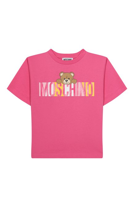 Детская хлопковая футболка MOSCHINO фуксия цвета, арт. HMM050/LAA02/4-8 | Фото 1 (Материал сплава: Проставлено; Драгоценные камни: Проставлено; Материал внешний: Хлопок; Рукава: Короткие)