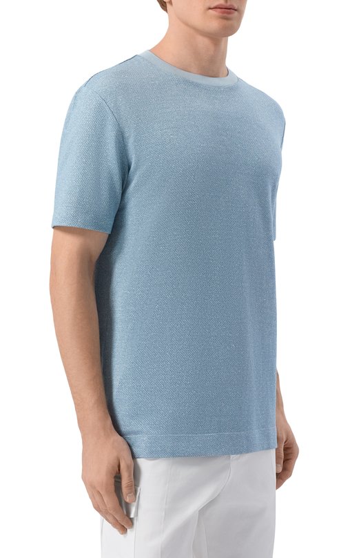 Футболка из хлопка и льна BOSS Camel 50560028 Голубой  50560028 Фото 3