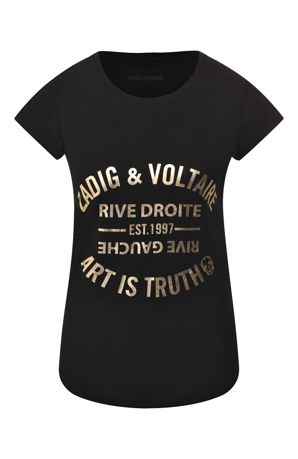 Футболка из смеси хлопка и вискозы ZADIG AND VOLTAIRE черного цвета по цене 7525 руб., арт. SHTS1828F, фото 1 Футболка из смеси хлопка и вискозы ZADIG AND VOLTAIRE, арт. SHTS1828F, фото 1