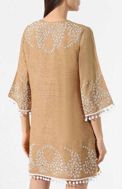 Льняная туника ESMERALDA RESORT бежевого цвета по цене 71800 руб., арт. KURTA P0M P0M DESIGN, фото 4 Льняная туника ESMERALDA RESORT, арт. KURTA P0M P0M DESIGN, фото 4