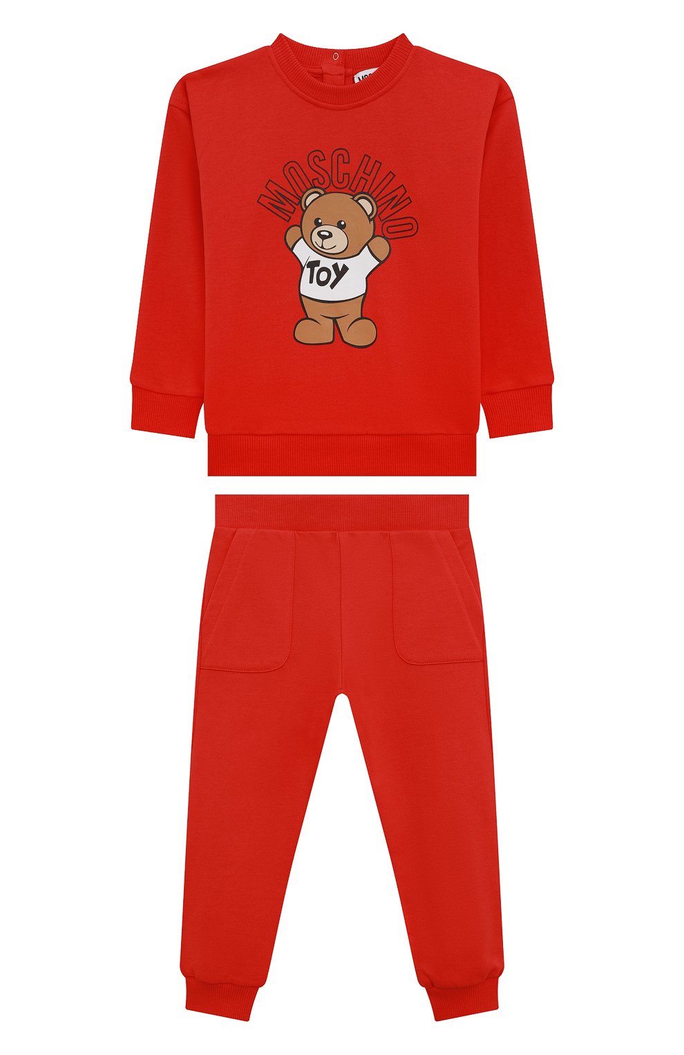 Комплект из свитшота и брюк MOSCHINO красного цвета по цене 17800 руб., арт. MUK03P/LCA40, фото 1 Комплект из свитшота и брюк MOSCHINO, арт. MUK03P/LCA40, фото 1