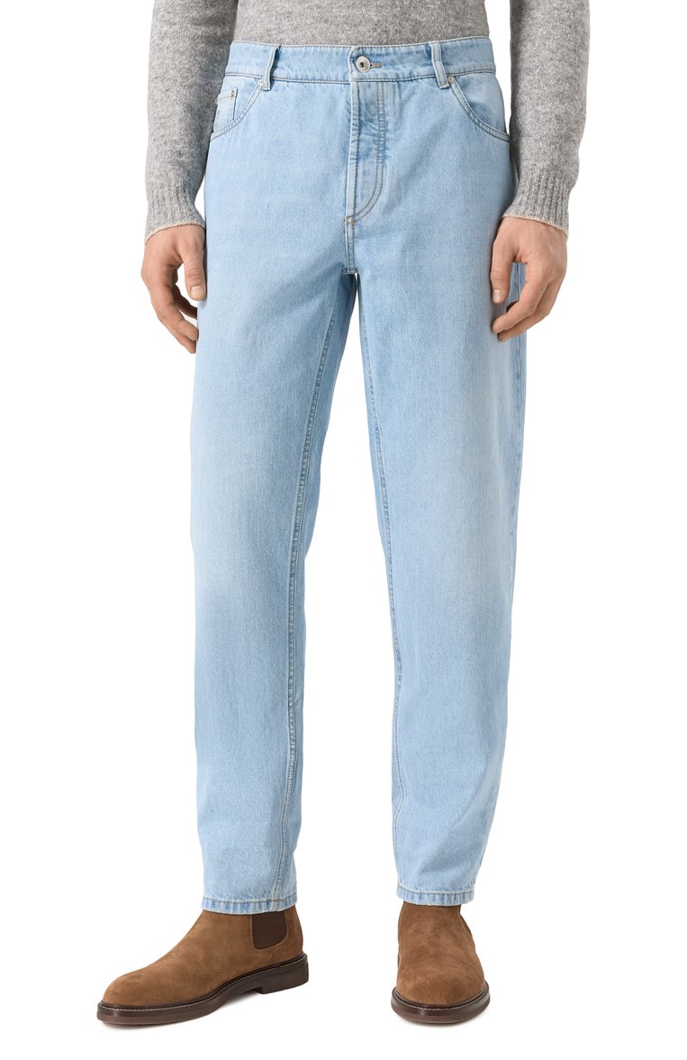 Мужские джинсы traditional fit BRUNELLO CUCINELLI голубого цвета, арт. M241PD3210 | Фото 3 (Длина (брюки, джинсы): Стандартные; Материал внешний: Хлопок, Деним; Кросс-КТ: Деним; Силуэт М (брюки): Прямые; Стили: Повседневный; Детали: Делаве; Автоматизация состава: Проставлено; Автоматизация ТО: Проставлено)