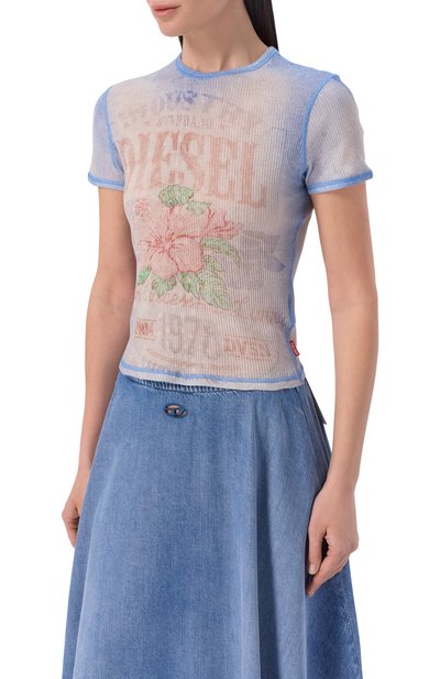 Хлопковая футболка DIESEL голубого цвета по цене 25800 руб., арт. A23519/0HGCN, фото 3 Хлопковая футболка DIESEL, арт. A23519/0HGCN, фото 3