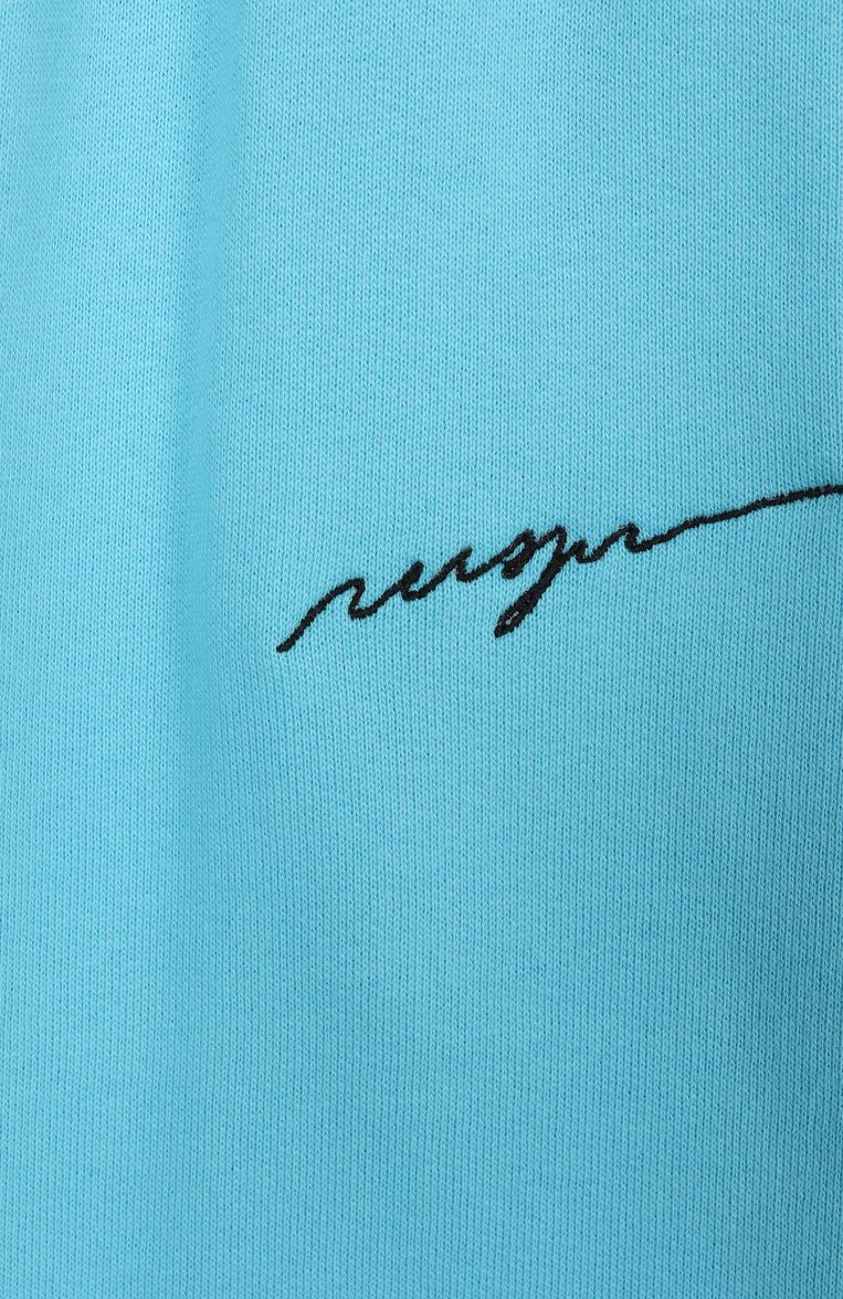 Детские хлопковые брюки MSGM KIDS бирюзового цвета, арт. S5MSJGFP224 | Фото 3 (Материал внешний: Хлопок; Нос: Не проставлено; Случай: Повседневный; Девочки Кросс-КТ: Брюки-спорт; Автоматизация состава: Проставлено; Ростовка одежда: 6 лет | 116 см, 8 лет | 128 см, 12 лет | 152 см, 16 лет | 164 см, 10 - 11 лет | 140 - 146см)