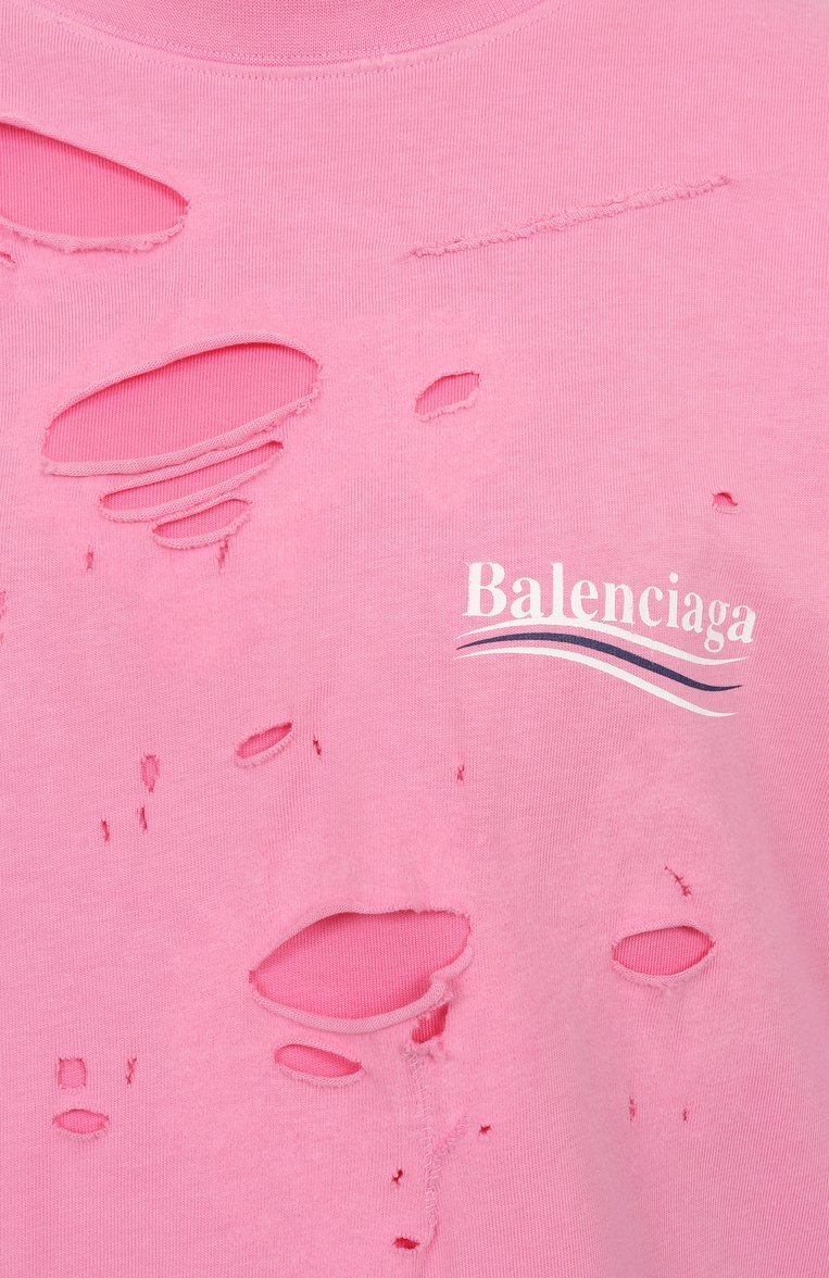 Женская хлопковый лонгслив BALENCIAGA розового цвета, арт. 818555/TRVK8 | Фото 6 (Рукава: Длинные; Материал внешний: Хлопок; Длина (для топов): Удлиненные; Принт: С принтом; Стили: Гранж; Женское Кросс-КТ: Лонгслив-одежда; Автоматизация ТО: Проставлено; Автоматизация состава: Проставлено)