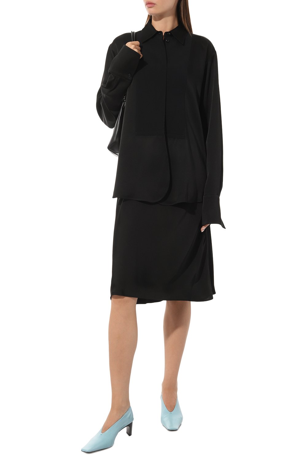 Атласная рубашка JIL SANDER черного цвета по цене 94150 руб., арт. J02DL0146/JTN214, фото 2 Атласная рубашка JIL SANDER, арт. J02DL0146/JTN214, фото 2