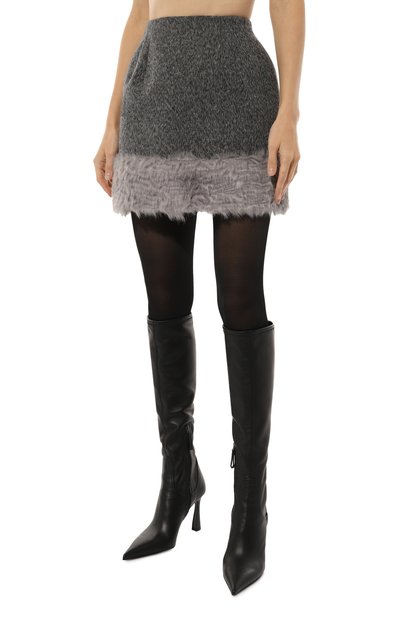 Юбка из хлопка и шерсти MSGM серого цвета по цене 29950 руб., арт. 3742MDD01X/247806, фото 3 Юбка из хлопка и шерсти MSGM, арт. 3742MDD01X/247806, фото 3