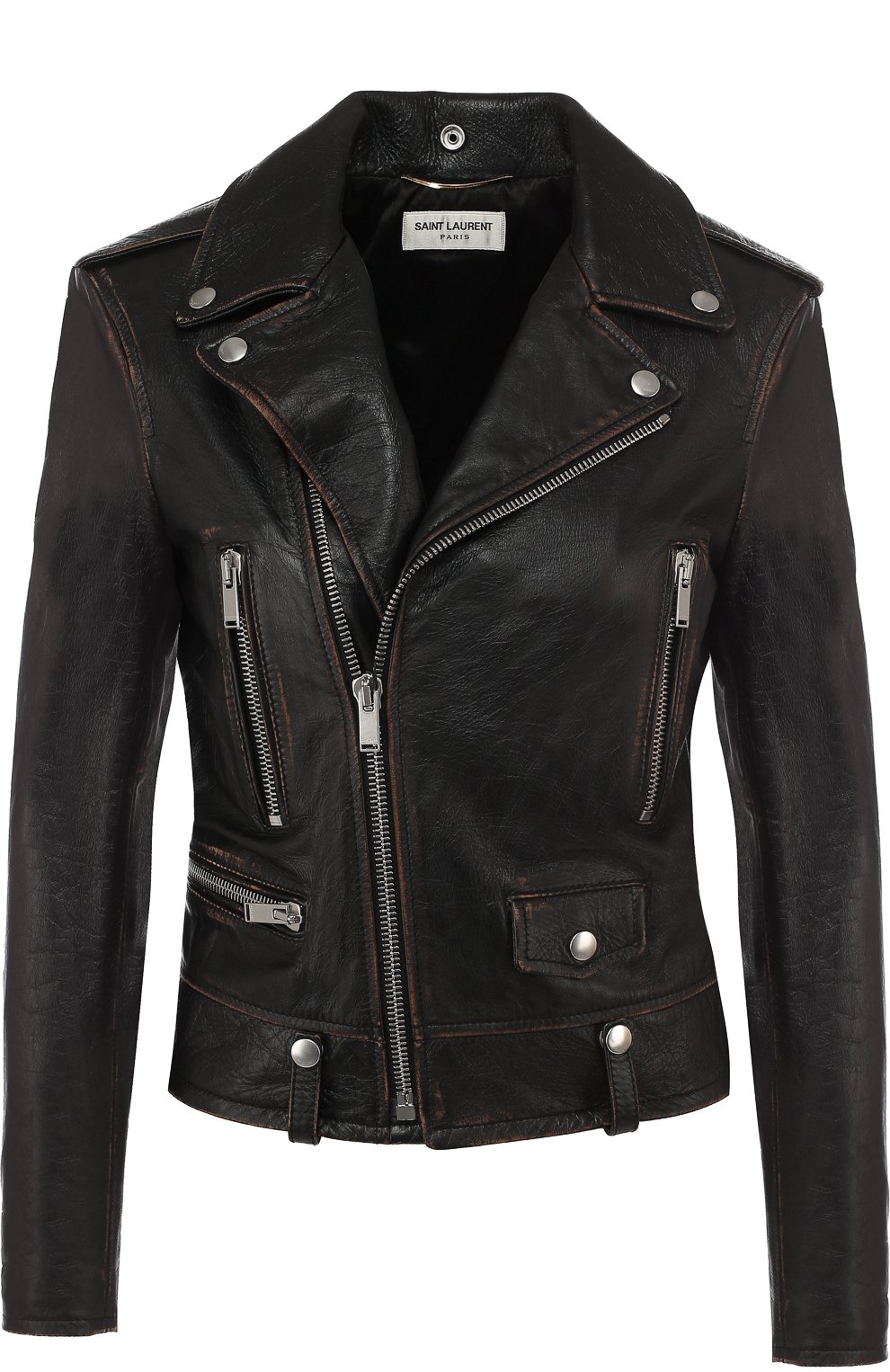 Однотонная кожаная куртка с косой молнией SAINT LAURENT, арт. 481862/Y5RD2, фото 1