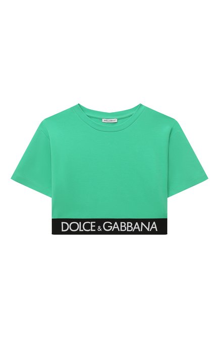 Детская хлопковая футболка DOLCE & GABBANA зеленого цвета, арт. L5JTHR/G7E3K/2-6 | Фото 1 (Рукава: Короткие; Материал внешний: Хлопок; Девочки Кросс-КТ: футболка-одежда; Материал сплава: Проставлено; Драгоценные камни: Проставлено; Ростовка одежда: 2 года | 92 см)