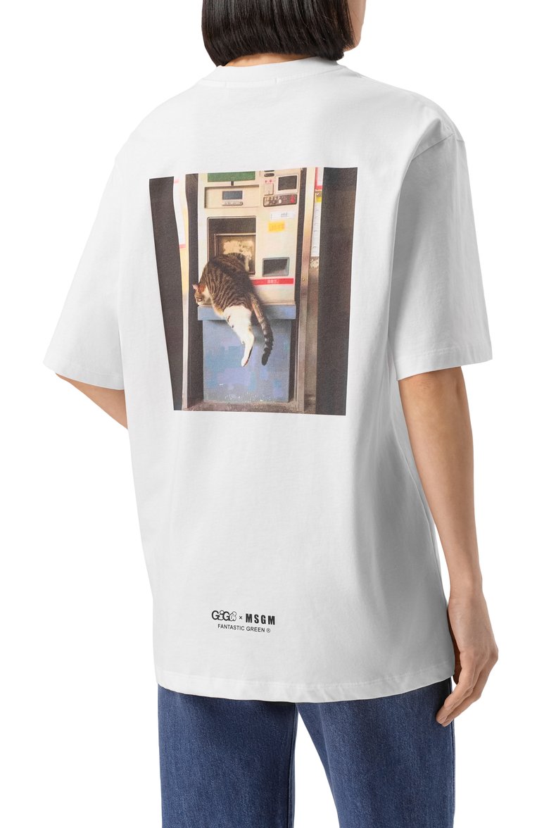 Женская хлопковая футболка MSGM белого цвета, арт. 3846MM01/257298 | Фото 4 (Материал внешний: Хлопок; Рукава: Короткие; Длина (для топов): Стандартные; Принт: С принтом; Стили: Кэжуэл)