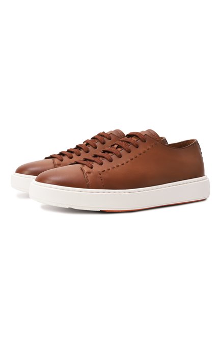Мужские кожаные кеды SANTONI коричневого цвета, арт. MBCG22065BARTAFB | Фото 1 (Материал сплава: Проставлено; Подошва: Массивная; Материал внутренний: Натуральная кожа; Драгоценные камни: Проставлено; Материал внешний: Натуральная кожа)