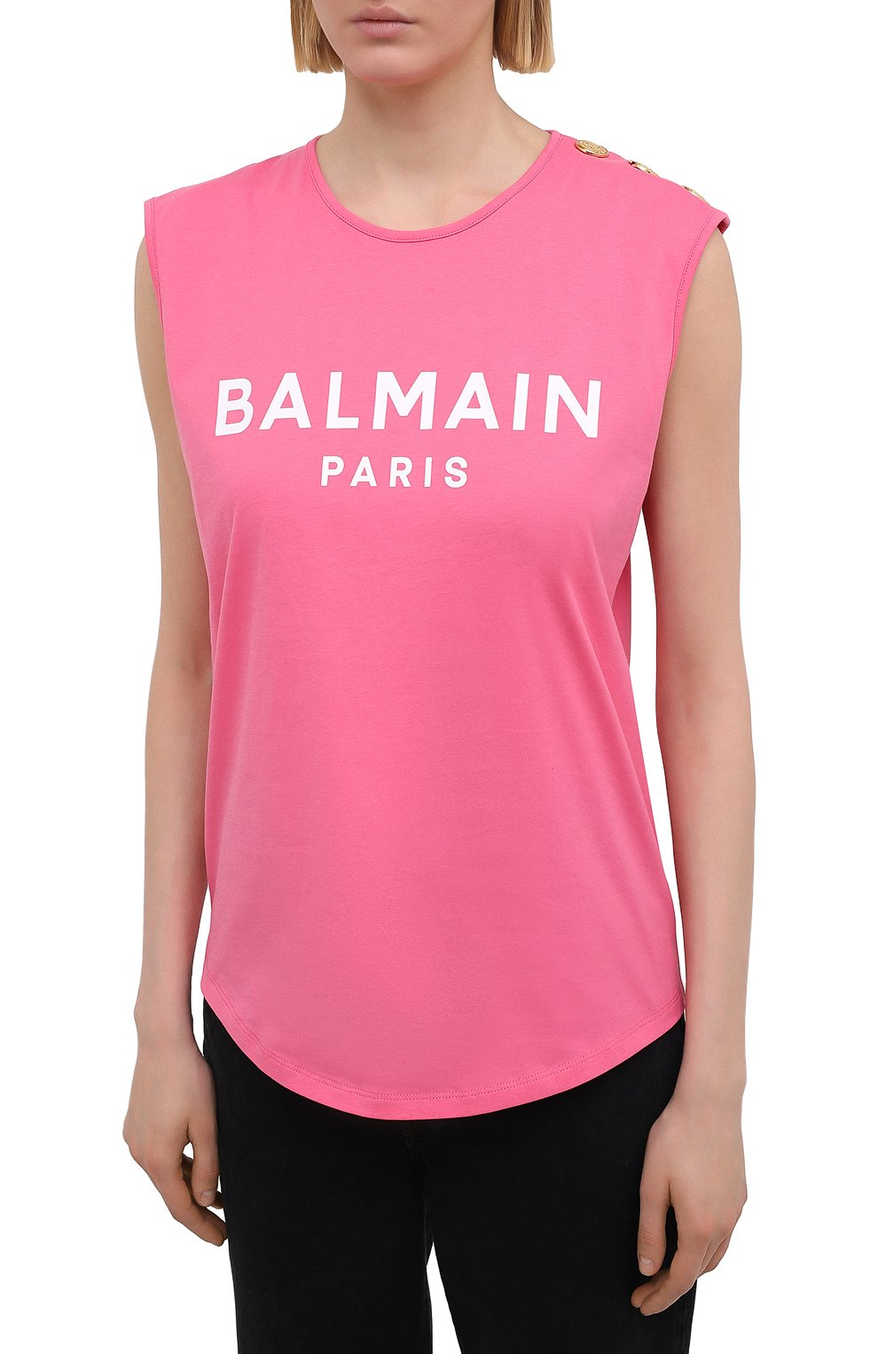 Хлопковый топ BALMAIN розового цвета по цене 32950 руб., арт. VF11000/B001, фото 3 Хлопковый топ BALMAIN, арт. VF11000/B001, фото 3