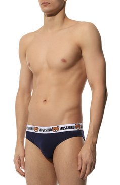Мужские комплект из двух брифов MOSCHINO темно-синего цвета, арт. 232V6/A1384/4402 | Фото 2 (Нос: Не проставлено; Материал сплава: Проставлено; Материал внешний: Хлопок; Кросс-КТ: бельё; Мужское Кросс-КТ: Трусы; Тематический товар: Teddy Bear; Трусы М: �Брифы)