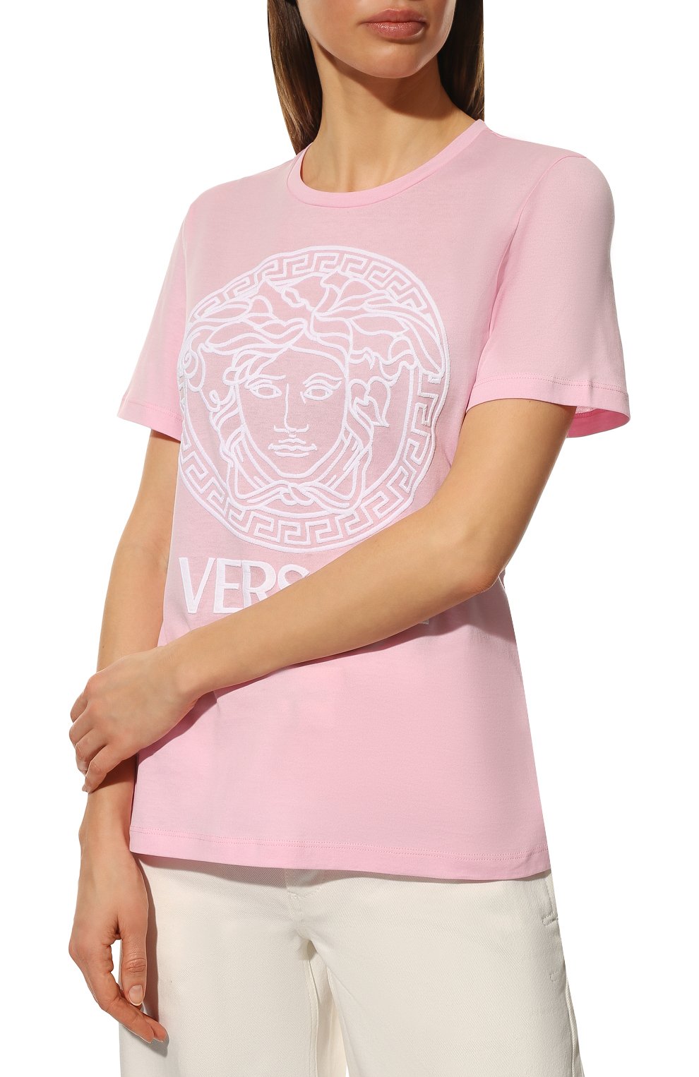 Хлопковая футболка VERSACE розового цвета по цене 54550 руб., арт. 1003684/1A00769, фото 3 Хлопковая футболка VERSACE, арт. 1003684/1A00769, фото 3