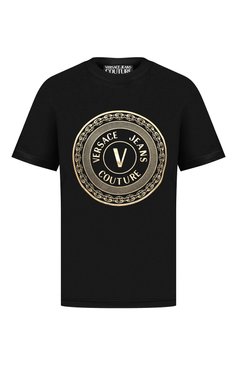 Мужская хлопковая футболка VERSACE JEANS COUTURE черного цвета, арт. B3GWA7TE-WUP600 SLIM R0UND BIG F0IL/30319 | Фото 1 (Материал внешний: Хлопок; Длина (для топов): Стандартные; Стили: Гранж; Рукава: Короткие; Принт: С принтом; Драгоценные камни: Проставлено; Материал сплава: Проставлено)