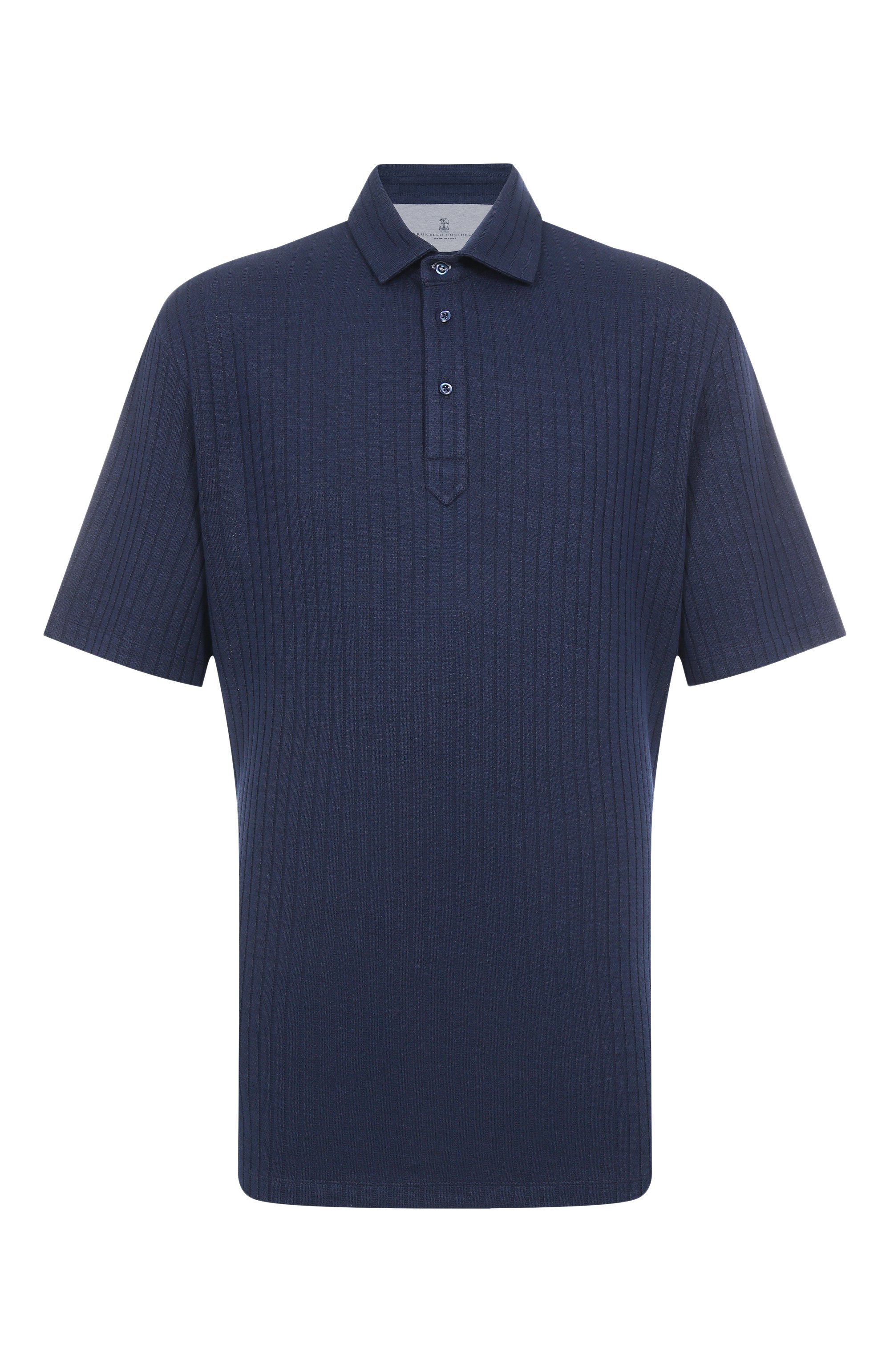 Поло изо льна и хлопка BRUNELLO CUCINELLI темно-синего цвета по цене 99500 руб., арт. MW8653936, фото 1 Поло изо льна и хлопка BRUNELLO CUCINELLI, арт. MW8653936, фото 1