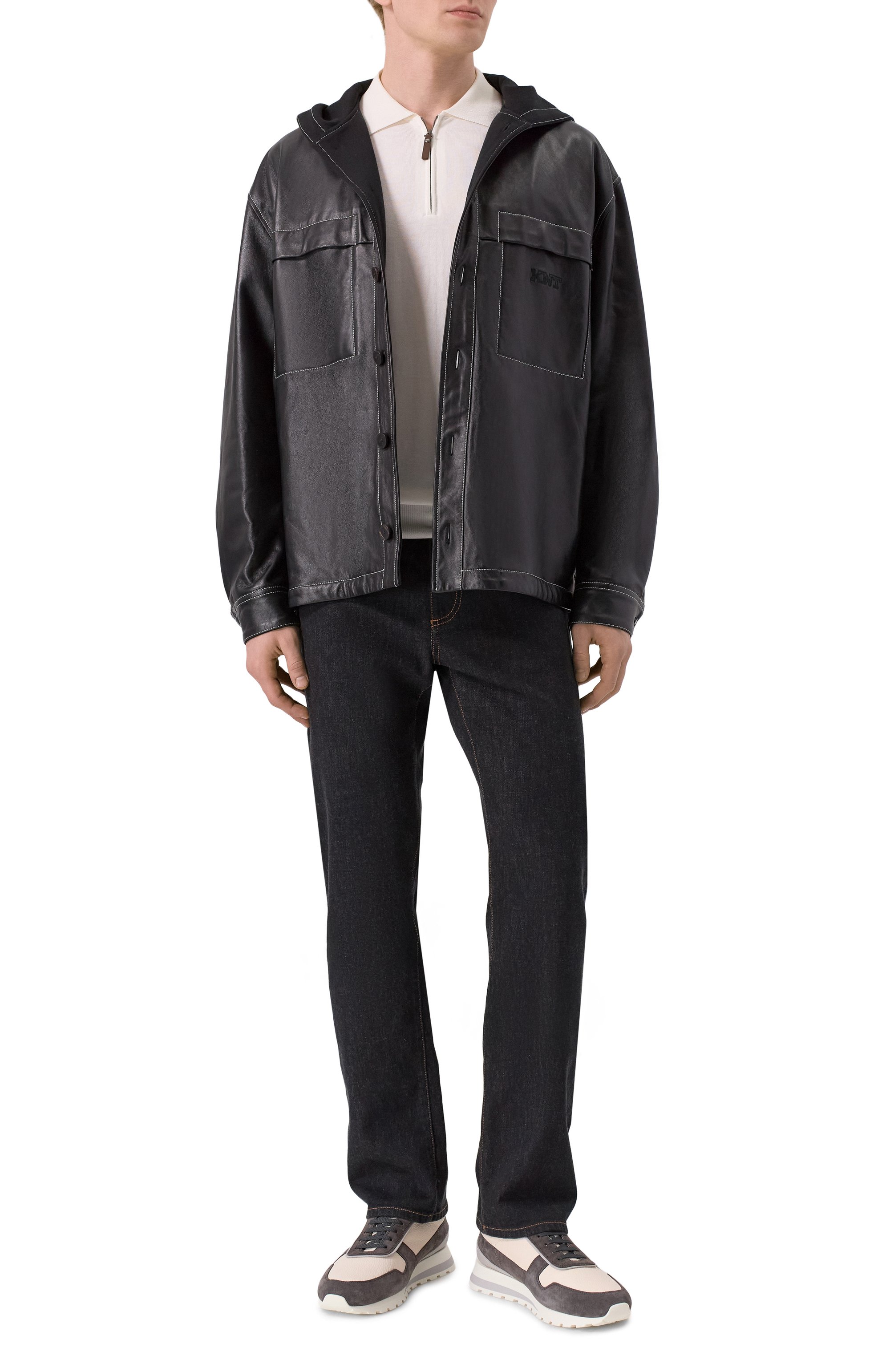 Кожаная куртка-рубашка KITON черного цвета по цене 629500 руб., арт. UGK120MK0280H01, фото 2 Кожаная куртка-рубашка KITON, арт. UGK120MK0280H01, фото 2