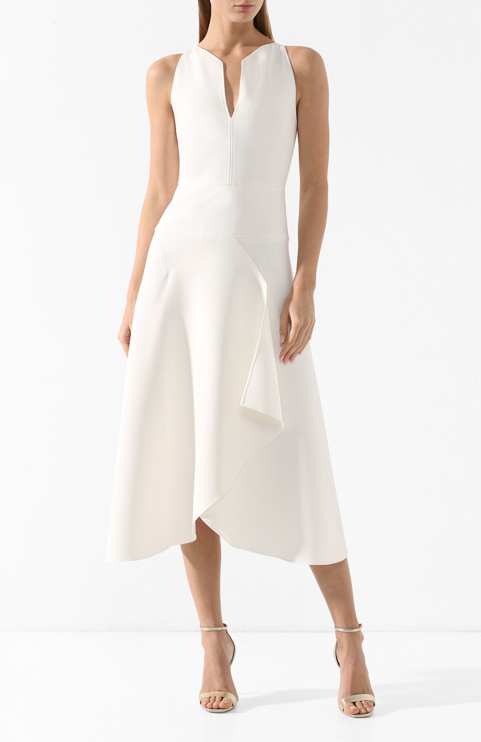 Платье-миди с оборкой ROLAND MOURET белого цвета по цене 134000 руб., арт. PS19/S0546/F2196, фото 3 Платье-миди с оборкой ROLAND MOURET, арт. PS19/S0546/F2196, фото 3