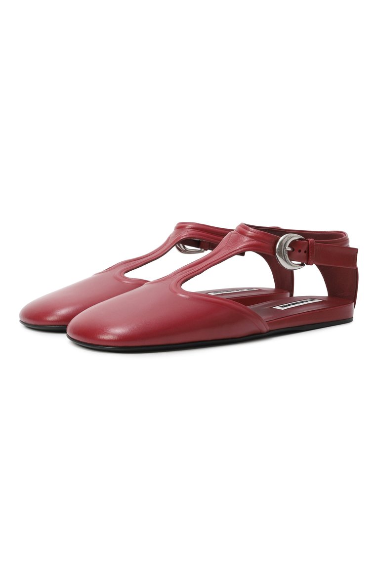 Женские кожаные балетки mary jane JIL SANDER бордового цвета, арт. J16WP0131-P8226 | Фото 1 (Подошва: Плоская; Автоматизация состава: Проставлено; Материал внешний: Натуральная кожа; Автоматизация ТО: Проставлено; Материал внутренний: Натуральная кожа)