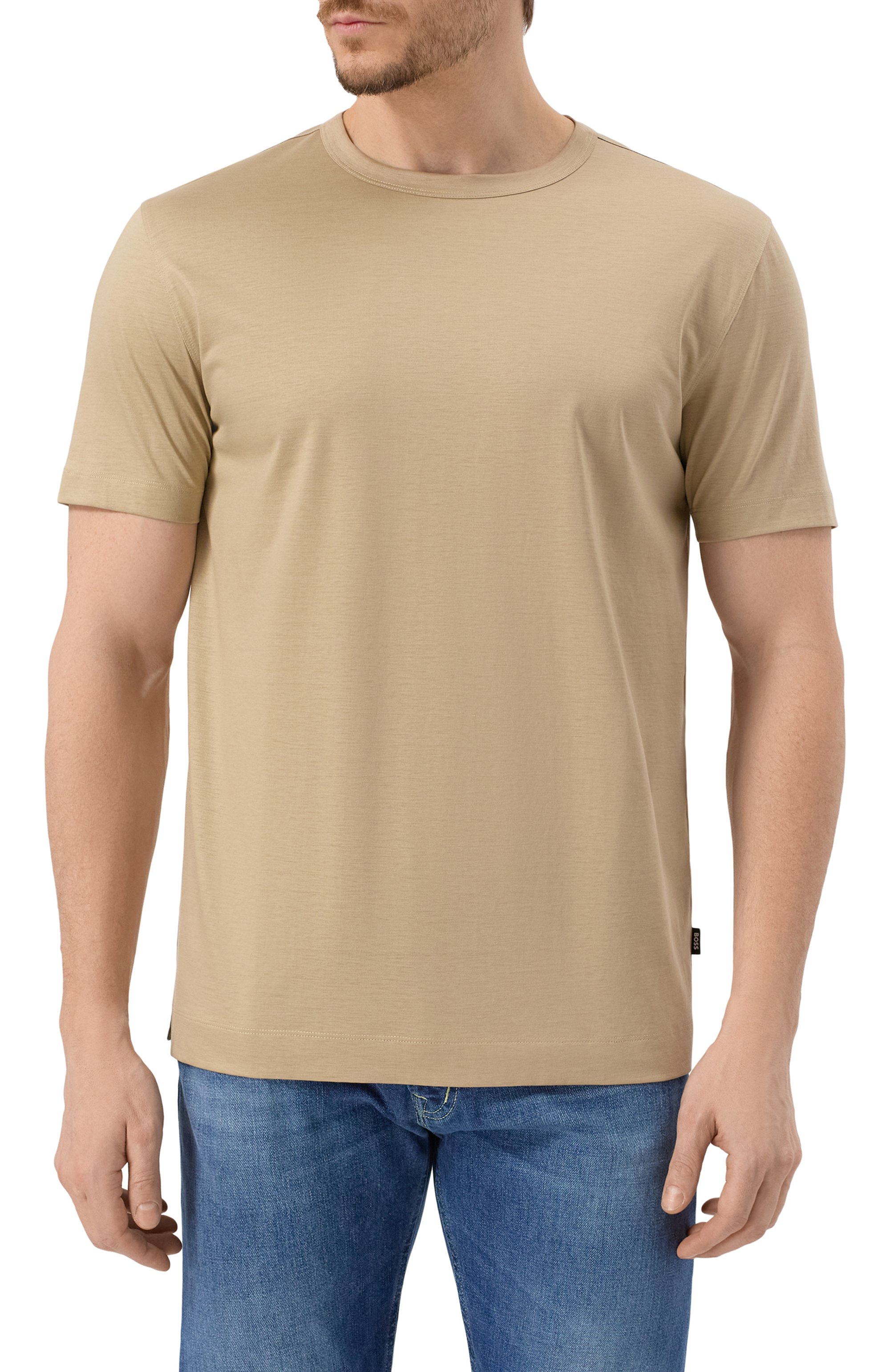Футболка из лиоцелла и хлопка BOSS бежевого цвета по цене 14950 руб., арт. 50513674, фото 3 Футболка из лиоцелла и хлопка BOSS, арт. 50513674, фото 3