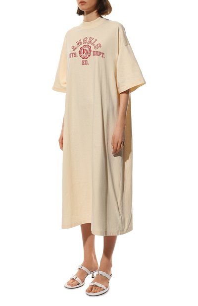 Хлопковое платье PALM ANGELS кремового цвета по цене 43900 руб., арт. PWDB105S22JER0010325, фото 3 Хлопковое платье PALM ANGELS, арт. PWDB105S22JER0010325, фото 3