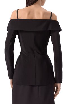 Женский жакет из вискозы и шерсти MUGLER черного цвета, арт. 25P1VE0453196 | Фото 4 (Рукава: Длинные; Материал внешний: Вискоза; Длина (для топов): Удлиненные; Женское Кросс-КТ: Жакет-одежда; Стили: Кэжуэл; 1-2-бортные: Однобортные)