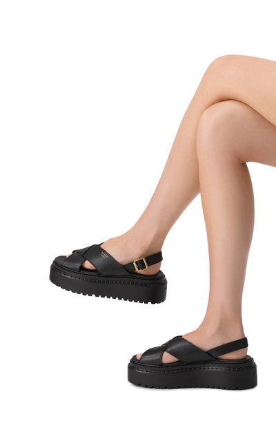 Кожаные сандалии PRADA черного цвета по цене 129500 руб., арт. 1X925N/7V6, фото 2 Кожаные сандалии PRADA, арт. 1X925N/7V6, фото 2