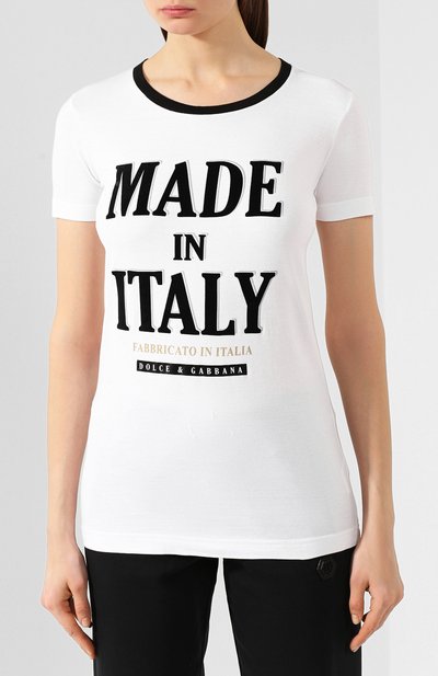 Хлопковая футболка DOLCE & GABBANA белого цвета по цене 47250 руб., арт. F8H32T/G7TYL, фото 3 Хлопковая футболка DOLCE & GABBANA, арт. F8H32T/G7TYL, фото 3