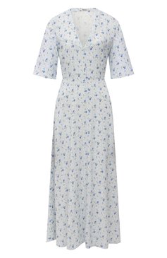 Женское платье из вискозы MIU MIU светло-голубого цвета, арт. MF4438-1Z72-F0M10 | Фото 1 (Материал внешний: Вискоза; Длина Ж (юбки, платья, шорты): Миди; Стили: Романтичный; Случай: Повседневный; Женское Кросс-КТ: Платье-одежда; Рукава: Короткие; Драгоценные камни: Проставлено; Материал сплава: Проставлено)