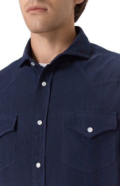 Хлопковая рубашка BRUNELLO CUCINELLI темно-синего цвета по цене 127000 руб., арт. ML6884008, фото 5 Хлопковая рубашка BRUNELLO CUCINELLI, арт. ML6884008, фото 5