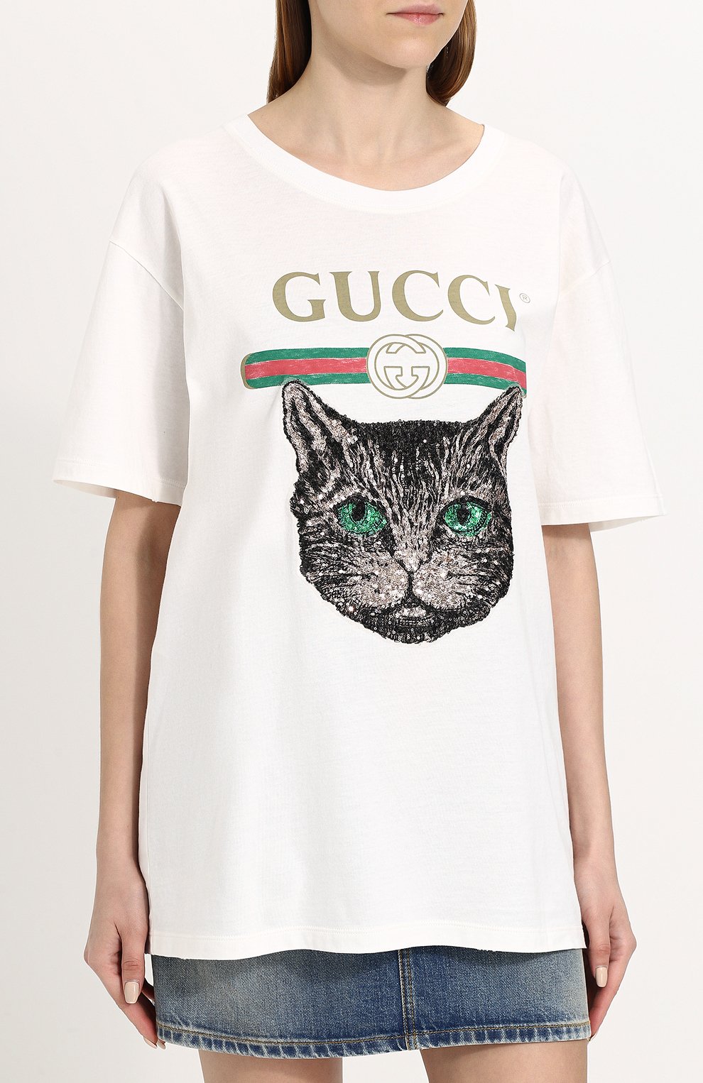 Хлопковая футболка с принтом и пайетками GUCCI, арт. 492347/X3L17, фото 3