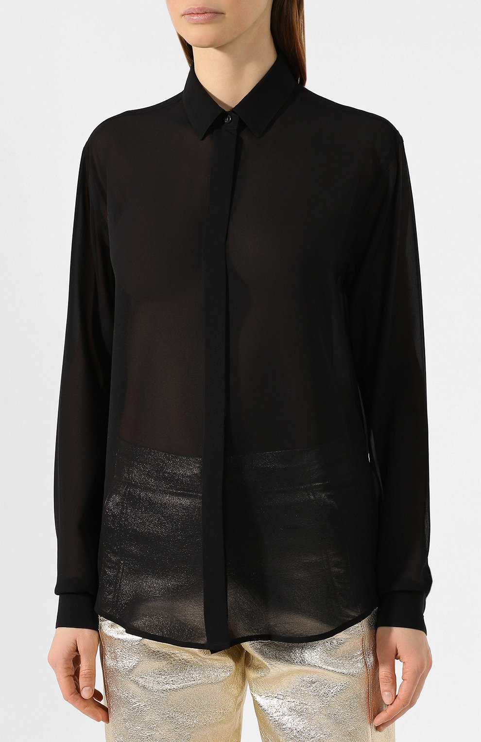 Шелковая рубашка SAINT LAURENT черного цвета по цене 83950 руб., арт. 512192/Y059R, фото 3 Шелковая рубашка SAINT LAURENT, арт. 512192/Y059R, фото 3