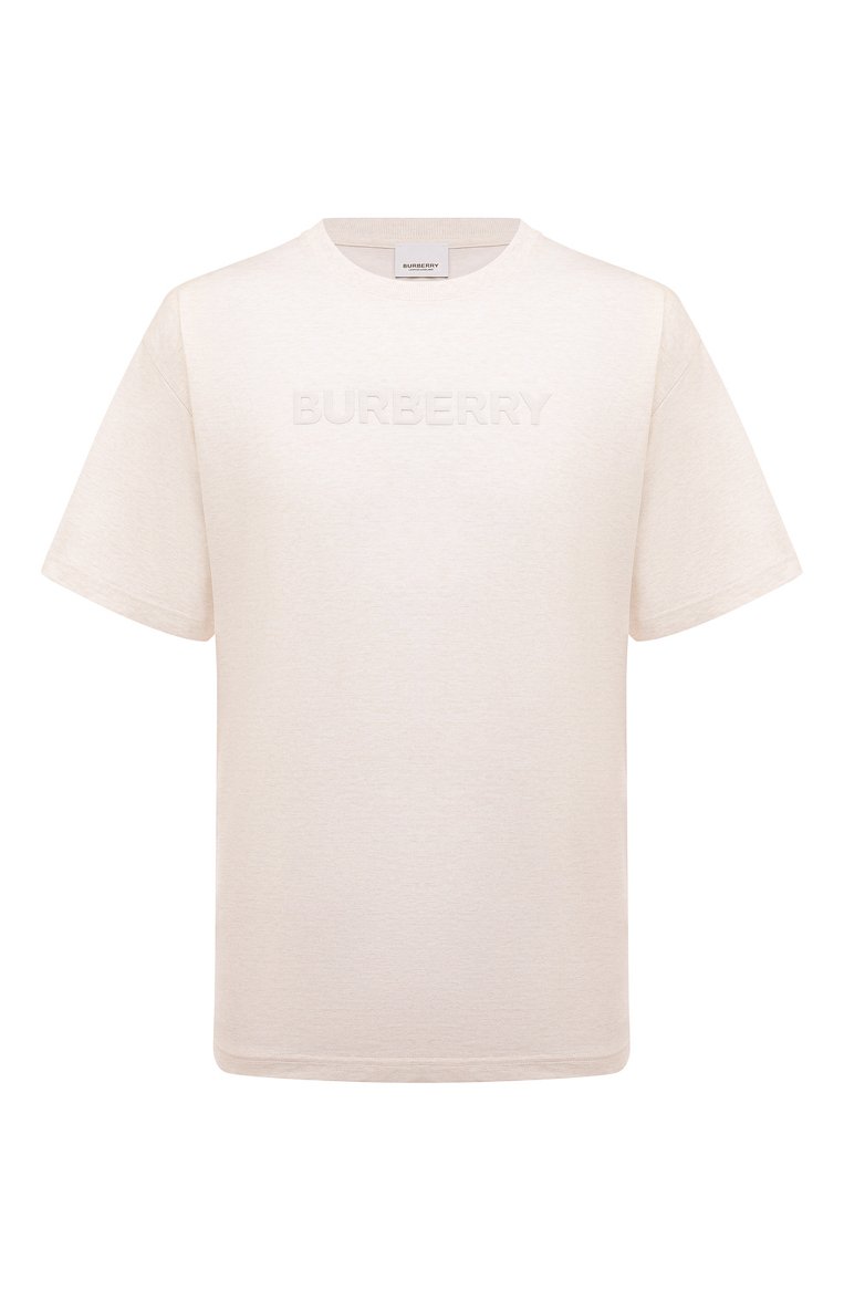 Мужская хлопковая футболка BURBERRY светло-бежевого цвета, арт. 8068709 | Фото 1 (Длина (для топов): Стандартные; Материал внешний: Хлопок; Рукава: Короткие; Принт: Без принта; Стили: Минимализм; Кросс-КТ: Джерси; Мужское Кросс-КТ: Футболка-одежда; Автоматизация состава: Проставлено; Автоматизация ТО: Проставлено; Детали: Декор)