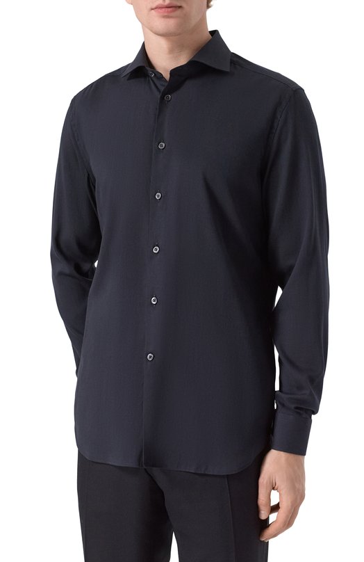 Сорочка из хлопка и вискозы Corneliani 26P002-2611300 Чёрный  26P002-2611300 Фото 3